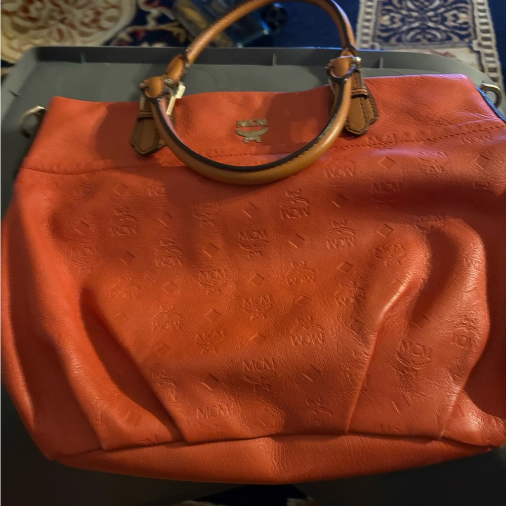 MCM Orange Tote Bag with Gold Handles